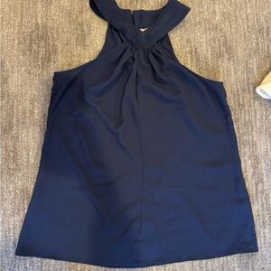 Lilly Pulitzer Blue Silk like Blouse with Unique Neckline Design